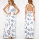 Bohemian Halter Backless Sleeveless Floral Printed Slit Maxi Long Dress for