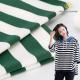 Elasticity Fashionable Bright Color Green Striped Cotton Fabric For French Terry