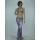 2 Pcs Belly Dancer Costume Purple Metallic Maxi Skirt Halter Neck Bra Flower Printing