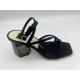Wide Fit Black Ladies Soft Leather Sandals Summer Square Toe Ankle Strap Heels
