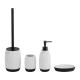 Cement Bathroom Accessories Set White With Black Print And Ribbed Vertical Stripe Hand Soap Dispenser Pump Toilet Brush Cleaner
