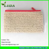 LUDA new straw pouch handbag with red leather knitting paper straw clutch