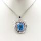 Sterling Silver Oval Blue Topaz Cubic Zirconia Charm Pendant (P18)