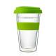Factory direct sale Heat Resistant Hot Beverage Double Wall Glass with Silicone Transparent with dome cover coffee cup