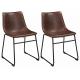 Black Metal Base Mid Century Fabric Dining Chairs , Brown Faux Leather Chair