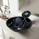 145mm Black Glass Basin Bowl Countertop Textured Smooth With White Lines