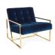 Navy Blue Chair With Metal Frame , Velvet Relax Metal Frame Accent Chair