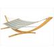 Wooden Arc Large Quilted Fabric Hammock Striped Blue Grey 55 Inch With Solid Spreader Bar