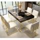 Classic Stainless Steel Frame Marble Dining room table set 6 chairs