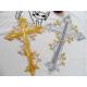 Hot Fix Motif  Sliver Gold  Embroidery Applique as Cross Picture