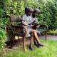 BLVE Life Size Boy And Girl Reading Bronze Statues On Bench Park Metal Garden Decoration Sculpture