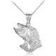 High Polish 925 Sterling Silver Jumping Sea Bass Fish Sea Life Charm Pendant Necklace