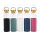 Single Wall High Borosilicate Glass Drink Water Bottle Colorful Silicone Cover