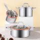 High Quality 3 Pieces Induction Cooking Pot Set Straight Pot Ollas 304 Stainless Steel Cookware Set With Glass Lid