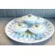 45cm Set of five spun stainless steel bowl and tray blue color kitchen serving bowl set with round tray