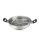 Pots and pan kitchen stainless steel korean wok with anti scald handle multi-ply metal divider fryer with oil strainer