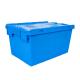 Moving Industrial Plastic Container with Hinged Attached Lid and Lockable Hinged Lid