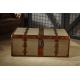 Retro Canvas Lifted Cover Leather Steamer Trunk Coffee Table Copper Nails Decoration