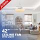 Smart Wifi Control Small Invisible LED Light Ceiling Fan For Bedroom 42 Inch