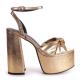 Crinkle Metallic Pleated Bow Platform Heel Shoes Sandals For Ladies With Heels