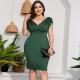 Casual Style Package Hip Dress V Neck Hip Packed Skirt Plus Size Wrap Hip Dress