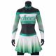 Girls Green Competition Rhinestones Cheerleading Uniforms With Mesh Fabric
