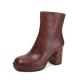 S184 Factory solid color thick high-heeled autumn and winter new style cowhide women's boots simple fashion all-match in