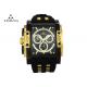 Large Face Mens Watches , Rectangular Black And Gold Wrist Watch Anti Scratch