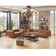 Home Furniture Tan Brown Soft Genuine Leather Sofa Set With Multi Deep Buttons