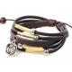 Metal rose charm multi strands leather bracelet for men and women