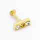 Three Crystal Gems 16G Labret Piercing Jewelry Gold Body 316L Stainless Steel