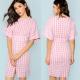 Fall Apparel For Women Rolled Up Sleeve Wide Waistband Plaid Dress