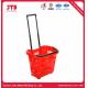 60L Plastic Rolling Shopping Basket HDPP Shopping Basket On Wheels With Pull Handle