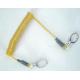 Flexible transparent yellow expanding spring coil tool lanyard with 2pcs oval metal hooks