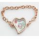 Stainless Steel Glass Heart Plated Floating Charm Living Lockets Chain Bracelet GLB016