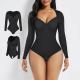 Sexy One Piece Long Sleeve Seamless Workout Shaping Shapewear for Women Midi Length