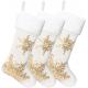 3PC Christmas Stocking,Sequin Hanging Stocking Decorations Christmas Party Family Decor (white)