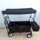 Black Steel Tube Foldable Beach Cart Leisure Foldable Wagon With Canopy
