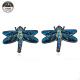 3D Fashionable Embroidered Bird Patches , Handmade Blue Dragonfly Iron On Applique