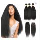 Yaki Straight 100 Virgin Brazilian Hair Bundles With Closure 24 Inch