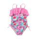 Girl's Swimwear flower print  Double-deck flouncing Swimsuit off shoulder swimwear one piece swimsuit