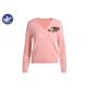 Pink Women's Long Sleeve Sweaters , V Neck Knitted Jumper Dog Flower Embroidered Patch