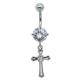 Belly Button Rings Shiny Clear Zircons Metal Cross Dangle Navel Piercing Jewelry