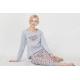 Lightweight Grey Womens Pyjama Sets Round Neck Long Sleeve Top / Printed Long Pants