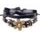 Black twisted leather brass flower charm bracelets, strands leather bracelets