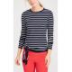 WOMEN'S 54% COTTON/44% MODAL/2% SPANDEX PULLOVER KNITTED STRIPE SWEATER WITH TIE FRONT