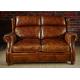 Retro Vintage Living Room 2 Seater Leather Sofa With Double Layer Back Cushion