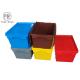 Colorful No Collapsible Plastic Crate With Attached Lids , Stackable Plastic Storage Bins 600 X 400 X  320 Mm