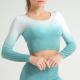 Hanging dye gradient color reveal belly button tight fast dry hollow out gym clothes, running yoga long-sleeved T-shirt