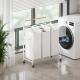 Metal Wire Laundry Basket With Bamboo Handle And Wheels Utility 3 Division Big Capacity KD Structure Laundry Hamper